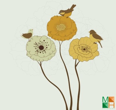  Tranh dán tường Hàn Quốc hoa lá ngộ nghĩnh FW - 355